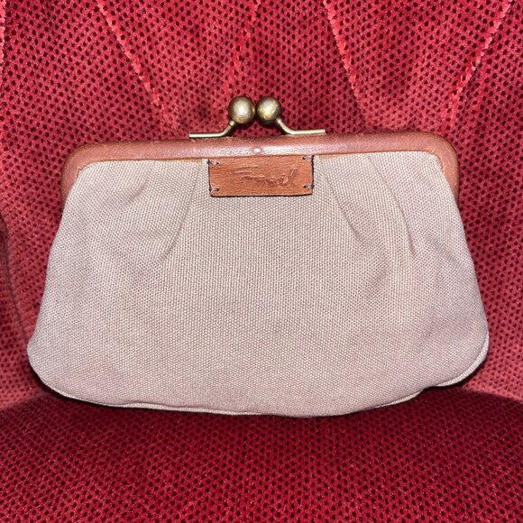 FOSSIL Crewel Frame Mini Multicolor Kisslock Clutch Canvas Crossbody Purse - Picture 6 of 16